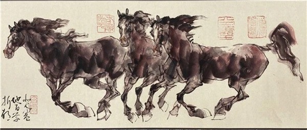 新汉画创始人著名画家王阔海水墨画《百马图》插图1