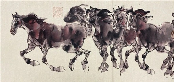 新汉画创始人著名画家王阔海水墨画《百马图》插图2
