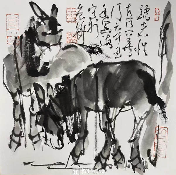 新汉画创始人著名画家王阔海水墨画《骆驼与驴》插图7