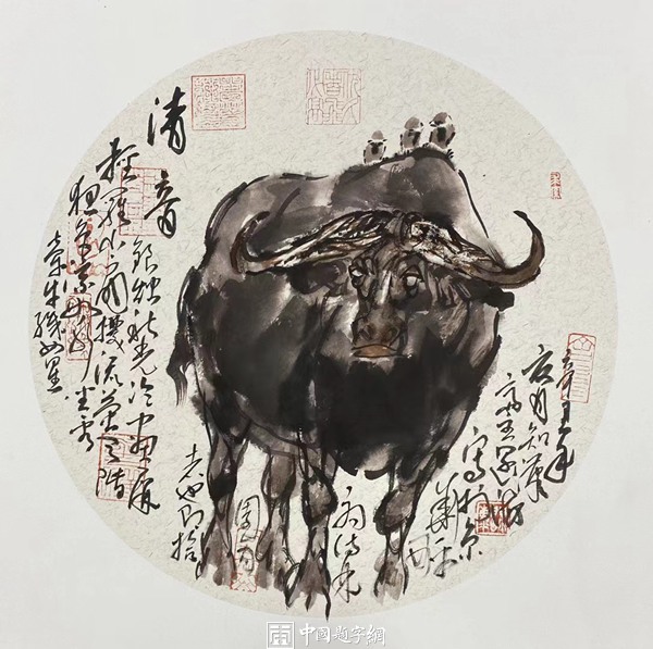 新汉画创始人著名画家王阔海水墨画《百牛图》