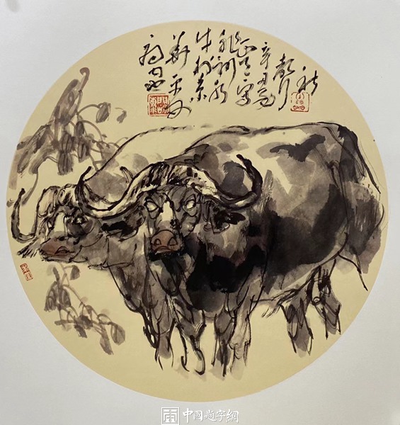 新汉画创始人著名画家王阔海水墨画《百牛图》插图1