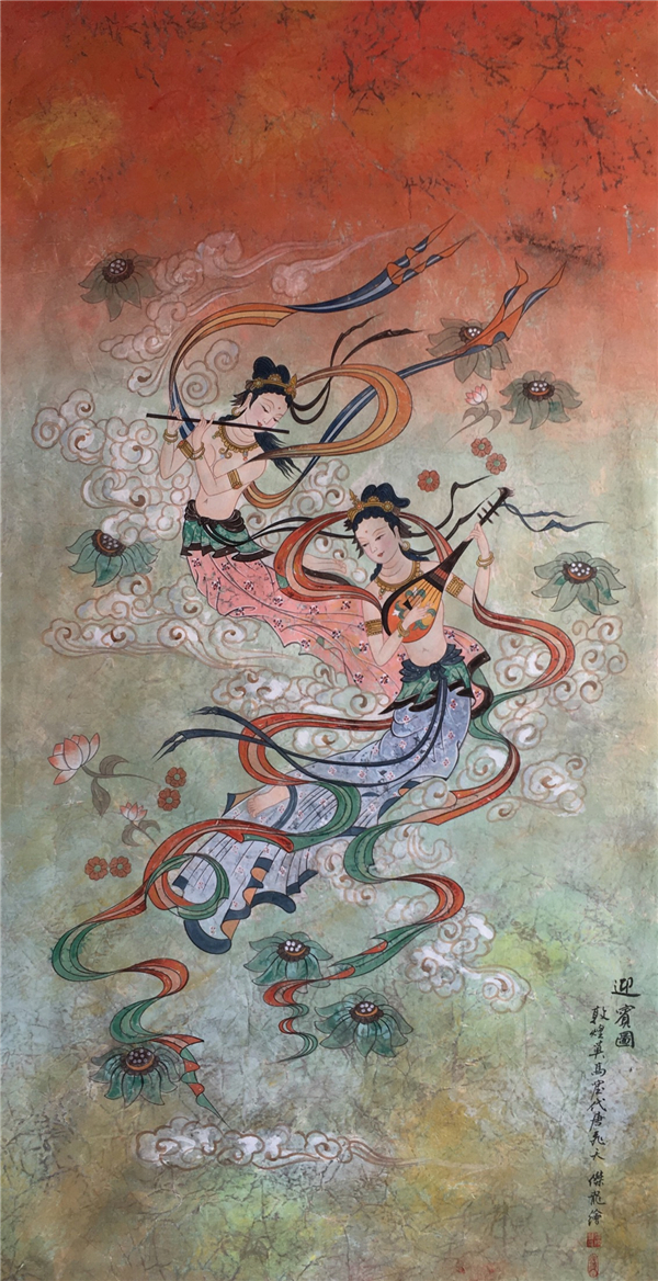 名家书画定制｜画家张杰龙为金驼国际酒店创作壁画《飞天迎宾图》插图3