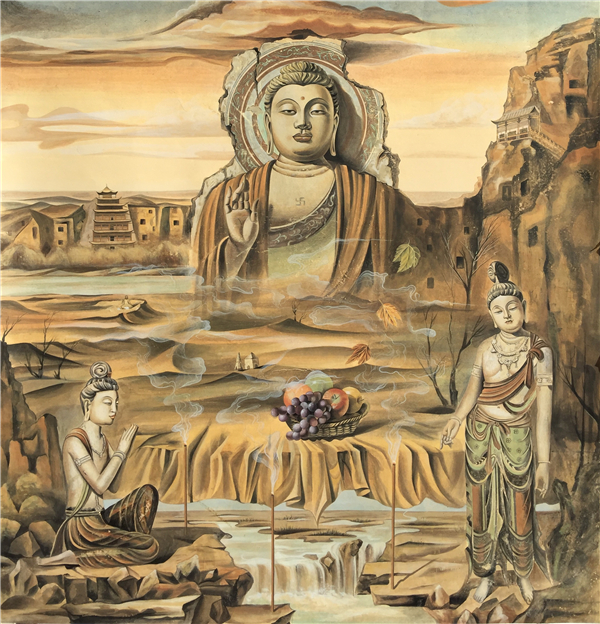 名家书画定制｜画家张杰龙为金驼国际酒店创作壁画《飞天迎宾图》插图6