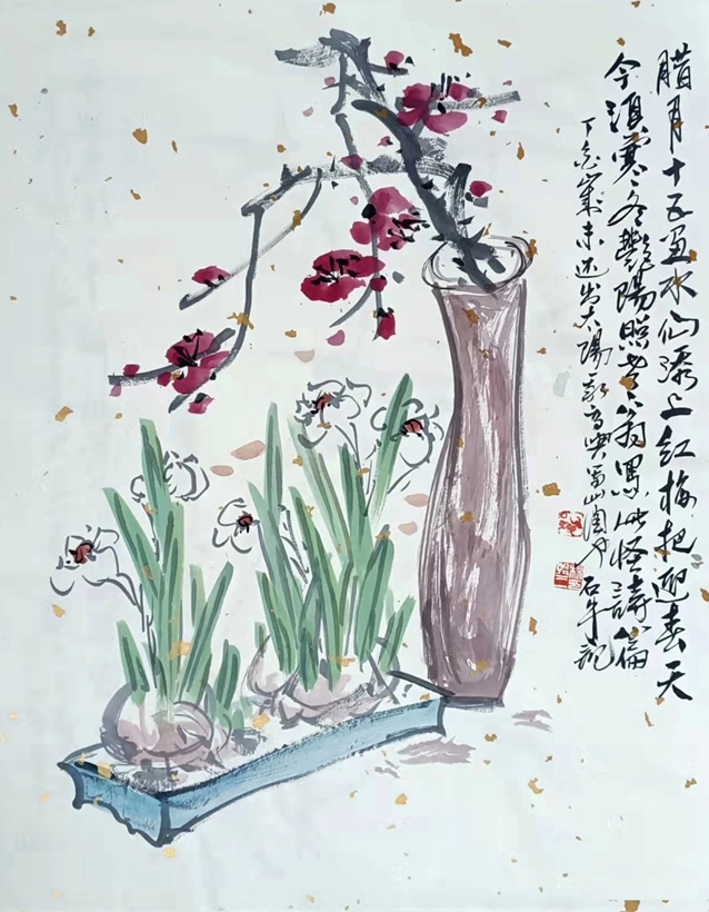 书画名家杨哲三精品花鸟画定制收藏【双清图】插图1