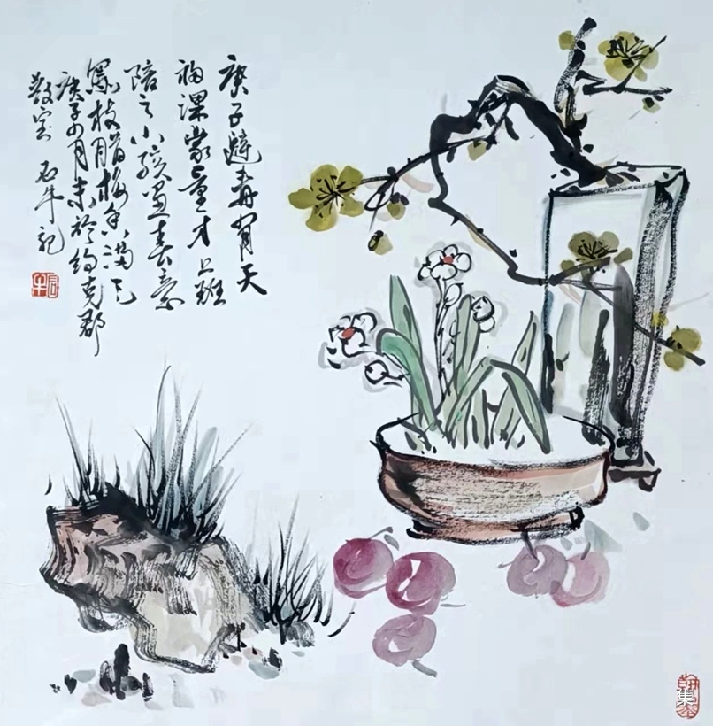书画名家杨哲三精品花鸟画定制收藏【春意腊梅图】插图1