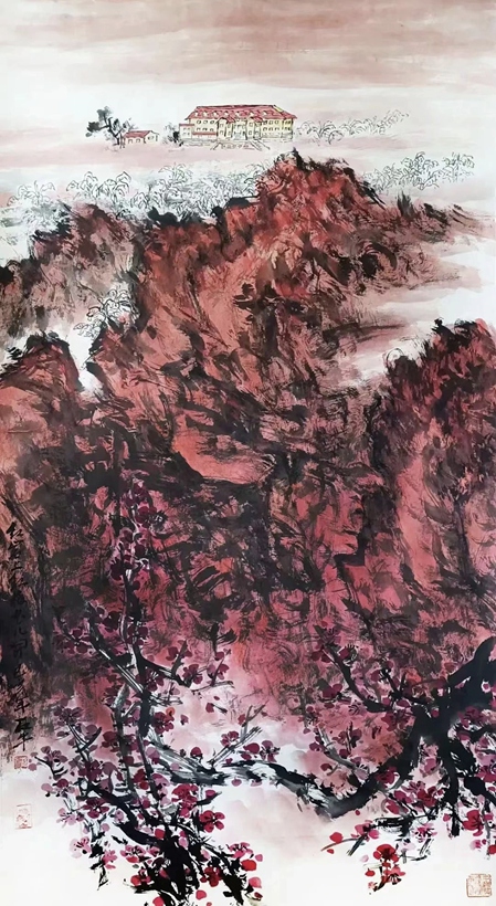 书画名家杨哲三精品山水画定制收藏【红岩上红梅花儿开】插图1