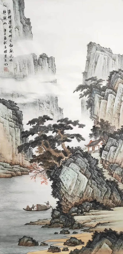 书画名家刘名杰古典山水画定制收藏【秋溪听水】插图1