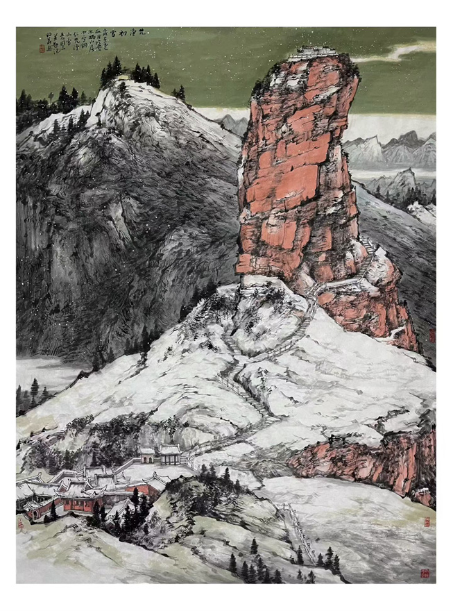 谭政义古今融合山水画《梵净初雪盛景》｜作品定制收藏插图2