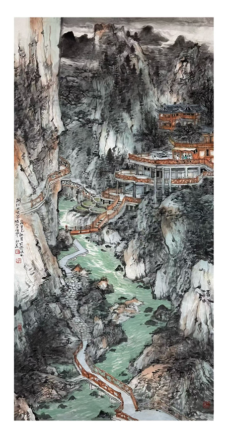 谭政义古今融合山水画《西部红岩图》｜作品定制收藏插图