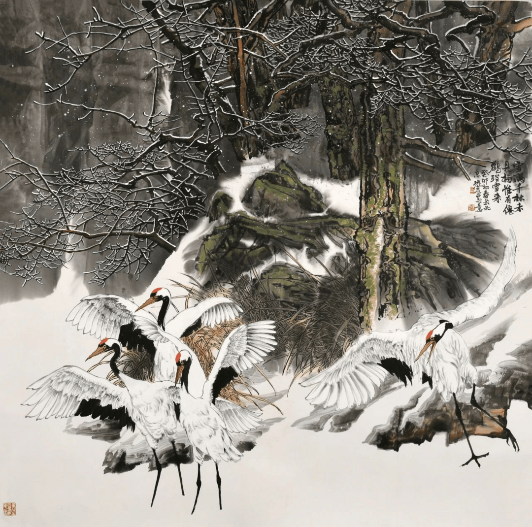 名家郑瑰玺重彩花鸟画作品定制收藏 【群鹤起舞·佳音频传】插图