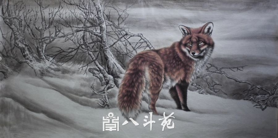 朱绍城工笔动物画系列欣赏之狼狐豹-作品定制收藏插图3