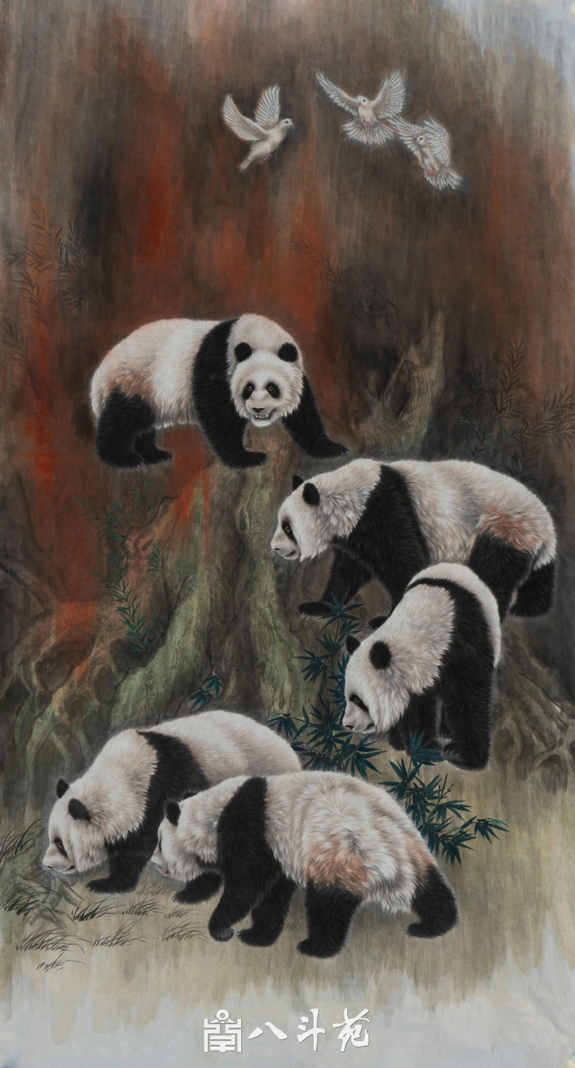 朱绍城工笔动物画系列欣赏之熊猫-作品定制收藏插图8