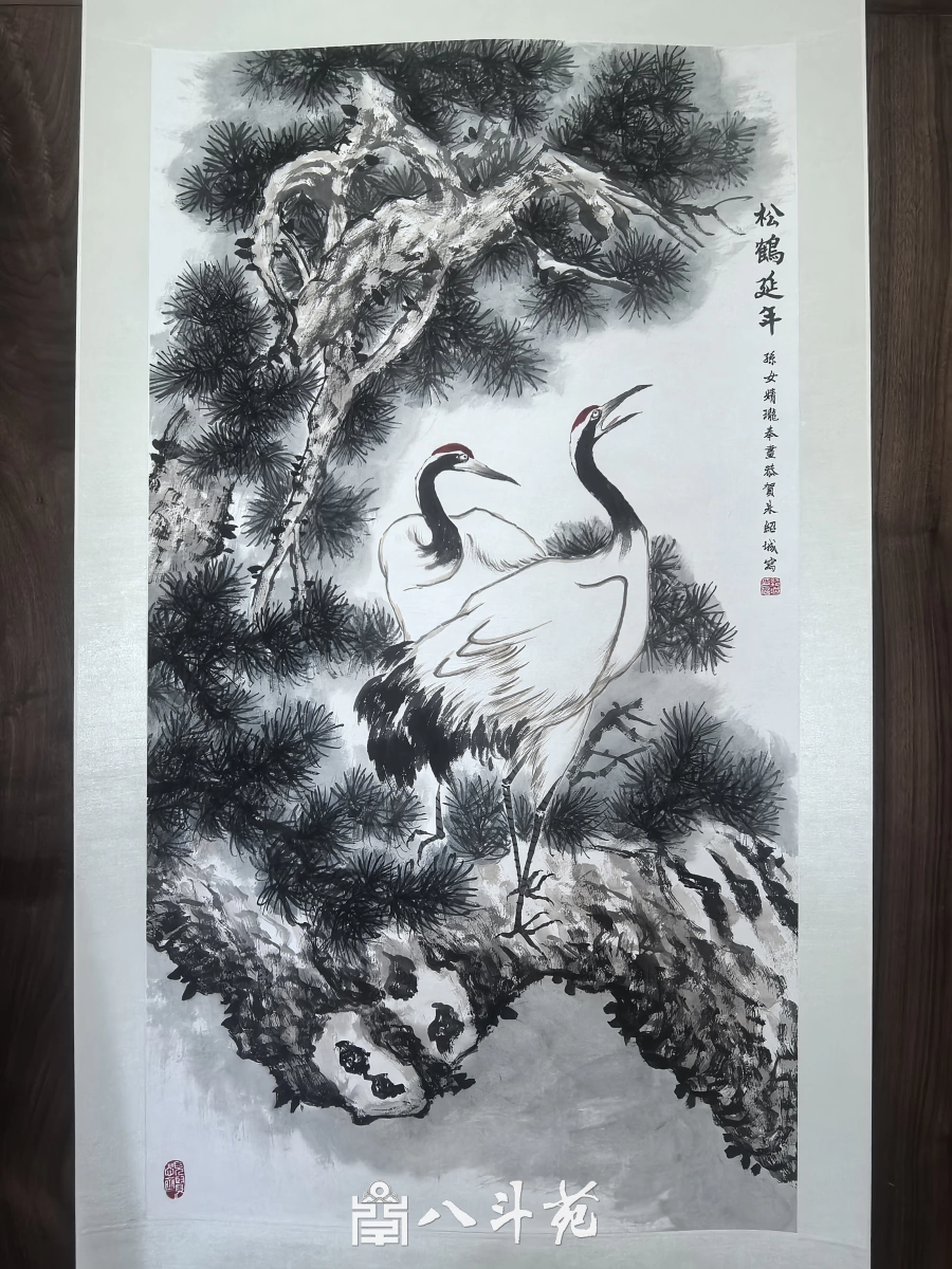 笔墨寄孝心：八斗苑藏友定制朱绍城《松鹤延年》为祖父贺寿插图