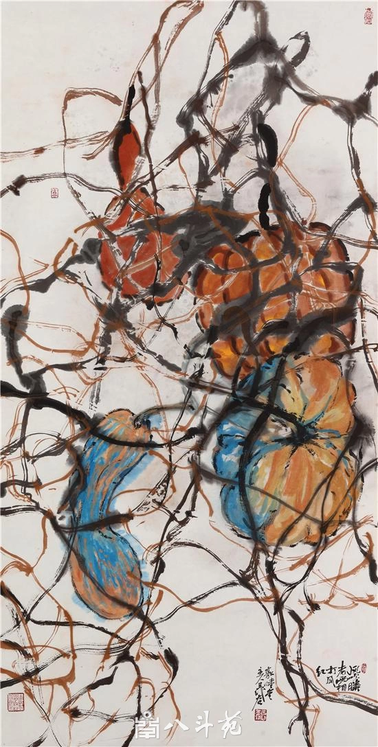 晁谷花鸟画欣赏-葫芦南瓜作品定制收藏插图1 晁谷花鸟画葫芦南瓜