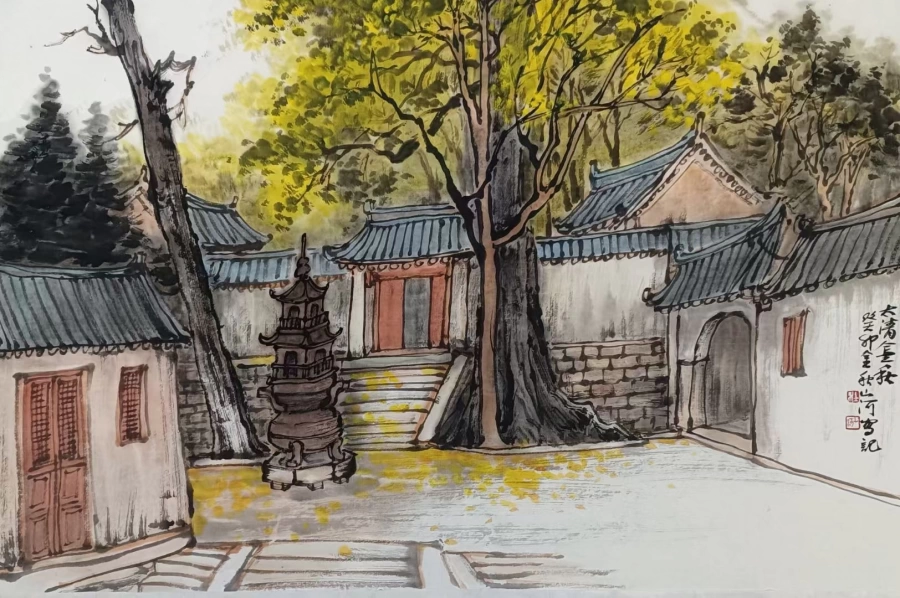 杜山河国画作品(山水)定制结缘【太清金秋】插图1 杜山河青绿山水《太清金秋》