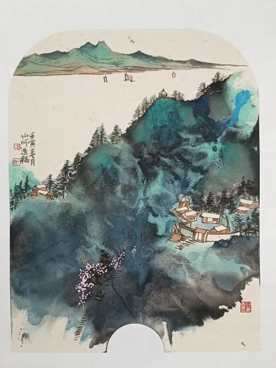 杜山河泼彩山水《泼彩青山》