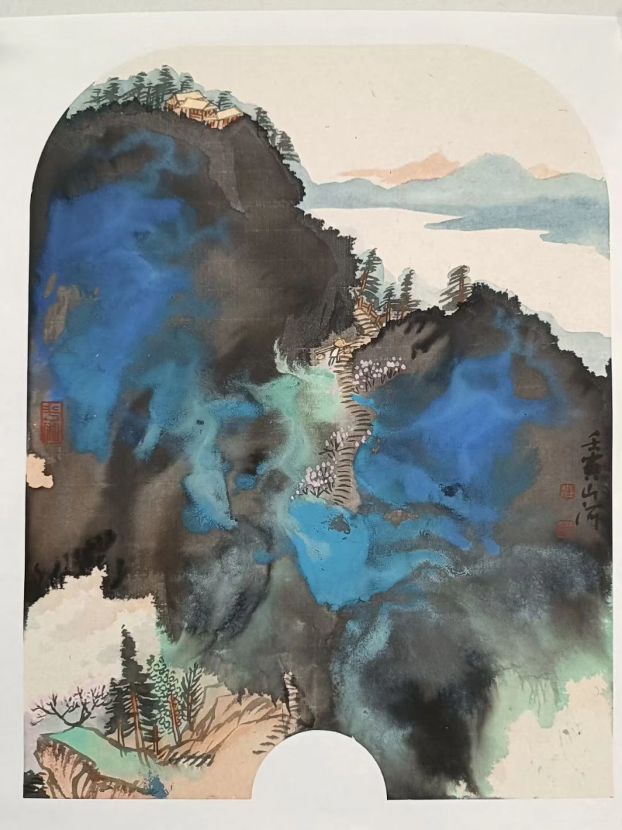 杜山河国画作品(山水)定制结缘【泼彩云山】插图1 杜山河泼彩山水《泼彩云山》