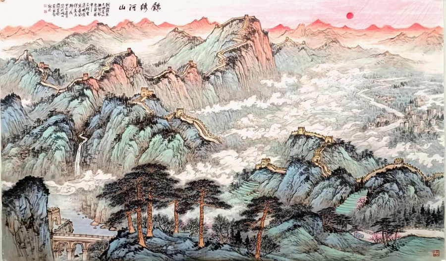 杜山河国画作品(山水)定制结缘【锦绣河山】插图1 杜山河青绿山水《锦绣河山》