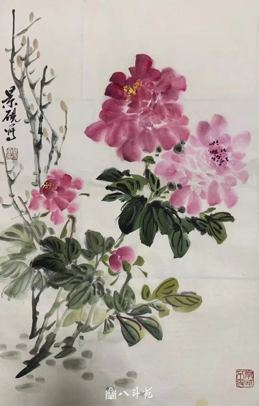 吴景砚国画作品(花鸟)定制结缘【牡丹图】插图1 吴景砚写意花鸟画《牡丹图》