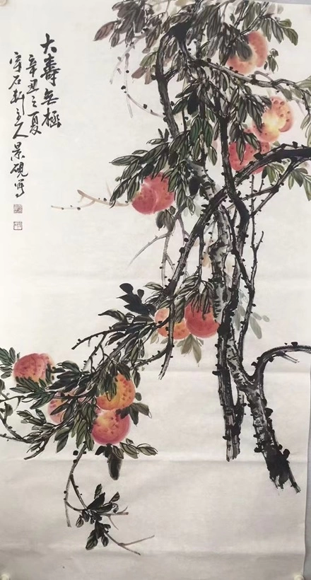 吴景砚国画作品(花鸟)定制结缘【大寿无极】插图1 吴景砚写意花鸟画《大寿无极》